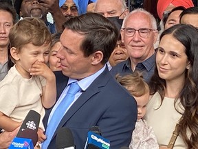 Patrick Brown is joined by his family as he announces his intention to run for Brampton mayor in the fall election, July 18, 2022.
