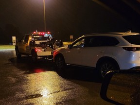 An image tweeted by OPP of a vehicle being impounded after the driver was charged with speeding.