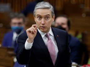 Canada’s Minister of Innovation, Science and Industry Francois-Philippe Champagne gestures as he speaks during Question Period in the House of Commons on Parliament Hill in Ottawa, Feb. 1, 2022.