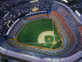 LOS ANGELES - 1990:  General view of Dodger Stadium, home of the Los Angeles Dodgers during a game in the 1990 MLB season at Chavez Ravine in Los Angeles, California.