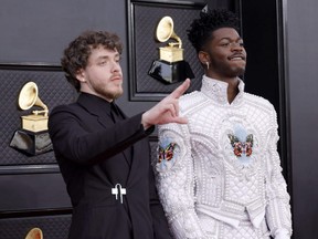 Jack Harlow and Lil Nas X attend the 64th Annual Grammy Awards at MGM Grand Garden Arena in Las Vegas, April 3, 2022.