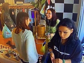 An image released by OPP of four females sought in a shoplifting incident June 29, 2022 at Daughters of Indie store in Bracebridge.