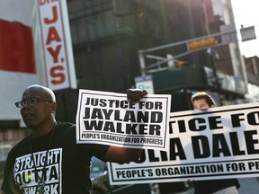 People march demanding justice for Jayland Walker on Market Street on July 15, 2022 in Newark, New Jersey.