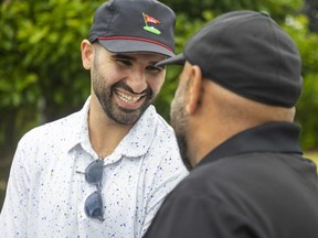 Nazem Kadri was at his eighth annual charity golf tournament at FireRock Golf Club on Wednesday July 6, 2022. Due to his injured right hand, Kadri wasn't golfing but was visiting with all the foursomes around the course. Mike Hensen/The London Free Press