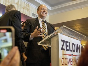 U.S. Rep. Lee Zeldin, a Republican candidate for New York Governor, addresses a crowd of supporters during a primary election party at the Coral House in Baldwin, N.Y., Tuesday, June 28, 2022.