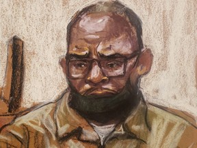 R. Kelly is sentenced by Judge Ann Donnelly for federal sex trafficking at the Brooklyn Federal Courthouse in Brooklyn, New York, June 29, 2022 in this courtroom sketch.