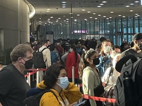 There were long lines once again at Pearson International Airport in Toronto, Sunday, July 3, 2022.