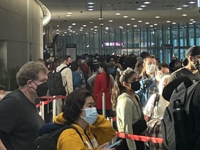 There were long lines once again at Pearson International Airport on Sunday.