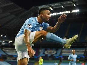 Manchester City's Gabriel Jesus celebrates scoring their second goal August 7, 2020.