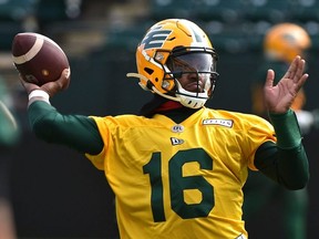 Quarterback Khalil Tate takes part in Edmonton Elks rookie camp on May 11, 2022. Tate has now joined the Toronto Argonauts.