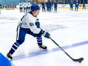 Defenceman Axel Rindell  takes part in the Toronto Maple Leafs development camp on July 18, 2022.
