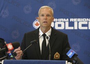 Durham Regional Police Service Deputy Chief Dean Bertrim speaks to the media at police headquarters about the Hells Angels Canada Run that will take place at the Brooklin chapter of the Hells Angels, north of Whitby. The event will take place this upcoming weekend. JACK BOLAND/TORONTO SUN