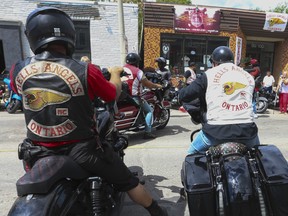 More than 500 Hells Angels and their outlaw biker brethren held a "memorial run" for deceased Toronto member Donny Petersen, who passed in Dec. 2021 at age 74. The street party/ride on Carlaw Ave. Coincides with this weekend's mandatory membership Canada Run in Brooklin, north of Whitby on Thursday July 21, 2022. Jack Boland/Toronto Sun/Postmedia Network
