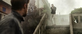 Ryan Gosling as Six, left, and Chris Evans as Lloyd Hansen in Netflix’s “The Gray Man.”