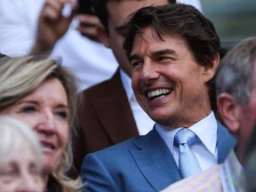 Actor Tom Cruise attends the men's final tennis match between Novak Djokovic and Nick Kyrgios at the 2022 Wimbledon Championships at The All England Tennis Club in Wimbledon, southwest London, July 10, 2022.