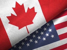United States and Canada flag together realtions textile cloth fabric texture