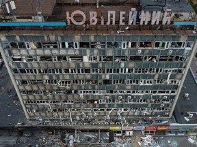 A view shows a building of a civil infrastructure damaged by a Russian missile strike in Vinnytsia, Ukraine July 15, 2022.
