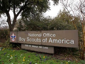 The Boy Scouts of America signage is pictured at its headquarters in Irving, Texas, Feb. 5, 2013.