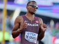 Athletics - World Athletics Championships - Men's 100 Metres - Heats - Hayward Field, Eugene, Oregon, U.S. - July 15, 2022
Canada's Andre De Grasse reacts after competing.