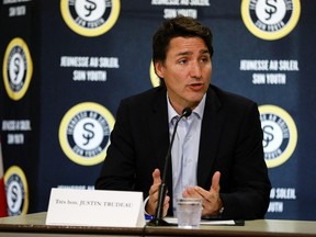 Canada's Prime Minister Justin Trudeau speaks during a roundtable discussion with members of Sun Youth non-profit organization, victims and survivors of violent crime in Montreal, Quebec, Canada July 11, 2022.