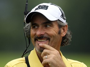 David Feherty works for CBS Sports during the Greenbrier Classic on The Old White Course at the Greenbrier Resort on July 31, 2010 in White Sulphur Springs, West Virginia.