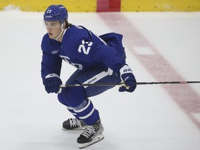 Toronto Maple Leafs Developmental camp scrimmages at the Ford Centre. (Pictured) Leafs prospect Matthew Knies, 23, was drafted 57th overall by the Toronto Maple Leafs in the 2021 NHL Entry Draft and is from the University of Minnesota  Toronto on Tuesday July 19, 2022.