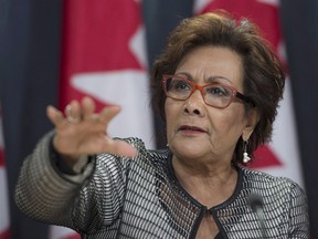 Liberal MP Hedy Fry speaks during a news conference in Ottawa, on June 15, 2017. Fry introduced a private bill in late June, Bill C-295, that would amend Section 215 of the Criminal Code to specifically criminalize owners and managers of long-term care homes for failing to provide the "necessaries of life" to vulnerable adults.