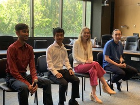 TDSB Top Scholars for 2022 are (left to right)  Avaneesh Kulkarni, Kyle Sung, Sienna Muller and Pasha Ho. Missing is Nina Do.