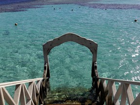 Tourists snorkel near a beach of the Red Sea resort of Sahl Hasheesh, Hurghada, Egypt January 8, 2020.