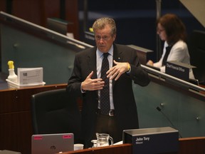 Toronto Mayor John Tory discussing matters at Toronto City Hall council chambers on Tuesday, July 19, 2022.