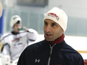 Goalie coach Jon Elkin at his March Break hockey school in Mississauga. on Thursday March 16, 2017.