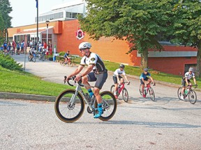 Ontario Provincial Police commissioner Thomas Carrique takes off from North Bay Police Service headquarters last August for the Wounded Warriors Canada National Ride for Mental Health.