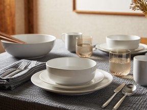 Stoneware dinner sets from Parachute come in versatile neutrals.