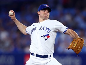Blue Jays' Ross Stripling delivers a pitch in the second inning against the Baltimore Orioles at Rogers Centre on Wednesday, Aug. 17, 2022 in Toronto.