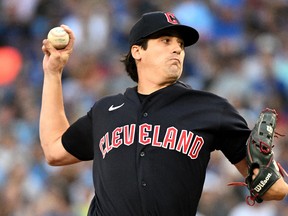 Cleveland Guardians starting pitcher Cal Quantrill delivers a pitch against the Toronto Blue Jays.