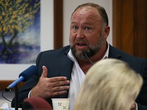 Alex Jones testifies at the Travis County Courthouse during the his defamation trial, in Austin, Texas August 2, 2022.