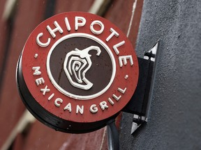 The logo of Chipotle is seen on one of their restaurants in Manhattan, New York, February 7, 2022.