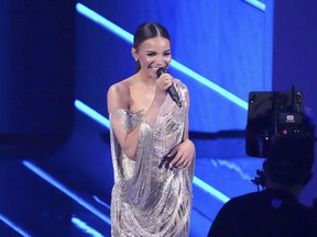 Leslie Grace introduces a performance at the MTV Video Music Awards at Barclays Center on Sunday, Sept. 12, 2021, in New York.