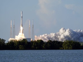 A SpaceX Falcon 9 rocket, with the Korea Pathfinder Lunar Orbiter, or KPLO, lifts off from launch complex 40 at the Cape Canaveral Space Force Station in Cape Canaveral, Fla., Thursday, Aug. 4, 2022.