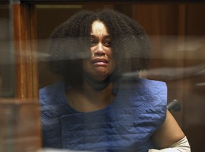 Nicole Linton appears in Los Angeles Superior Court for arraignment on murder charges stemming from a traffic accident, Monday, Aug. 8, 2022, in Los Angeles. (Frederick M. Brown/Daily Mail.com via AP, Pool)