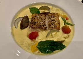 Halibut and corn chowder with clams and tomato confit, – Rita DeMontis photo