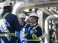 Chrystia Freeland tours Air Products hydrogen production plant in Edmonton, Thursday Aug. 25, 2022.