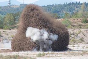 A Second World War bomb discovered in the dried-up river Po is detonated by 10th Engineer Regiment of Italian Army in Medole, Italy, Aug. 7, 2022.