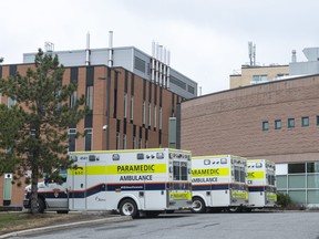 Ambulances at the Montfort Hospital in Ottawa.