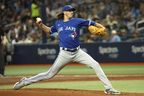 Toronto Blue Jays starting pitcher Kevin Gausman throws against the Tampa Bay Rays during the second inning at Tropicana Field on Tuesday night. The crafty right-hander struck out 10 and allowed just one hit in his eight innings as Toronto eked out a 3-1 victory. 
