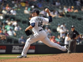 Vinny Nittoli of the Seattle Mariners makes his Major League debut in the eighth inning during the game against the Colorado Rockies at T-Mobile Park on June 23, 2021 in Seattle, Washington.
