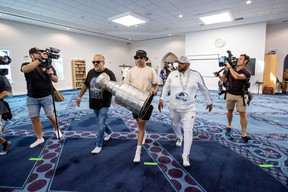 Nazem Kadri carries the Stanley Cup at his hometown, the London Muslim Mosque in London, Ontario, Canada August 27, 2022. REUTERS/Carlos Osorio