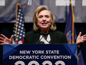 Former Secretary of State and senator Hillary Clinton speaks during the New York Democratic Party 2022 state Nominating Convention, in New York City on February 17, 2022.