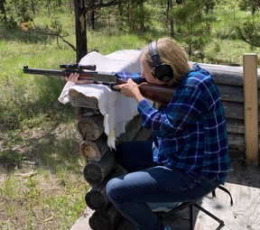 Taking aim at the Echo Valley Ranch shooting range.