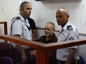 Bassam al-Saadi appears in a courtroom at Israeli Ofer Prison, near Ramallah, in the Israeli-occupied West Bank, August 25, 2022.